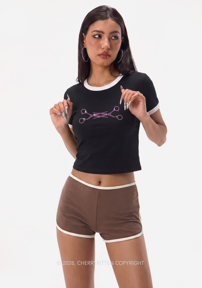 Rhinestone Pink Scissor Pride Y2K Ringer Tee Cherrykitten
