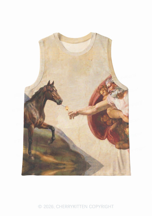 God Smoking Horse Y2K Mesh Muscle Tank Cherrykitten