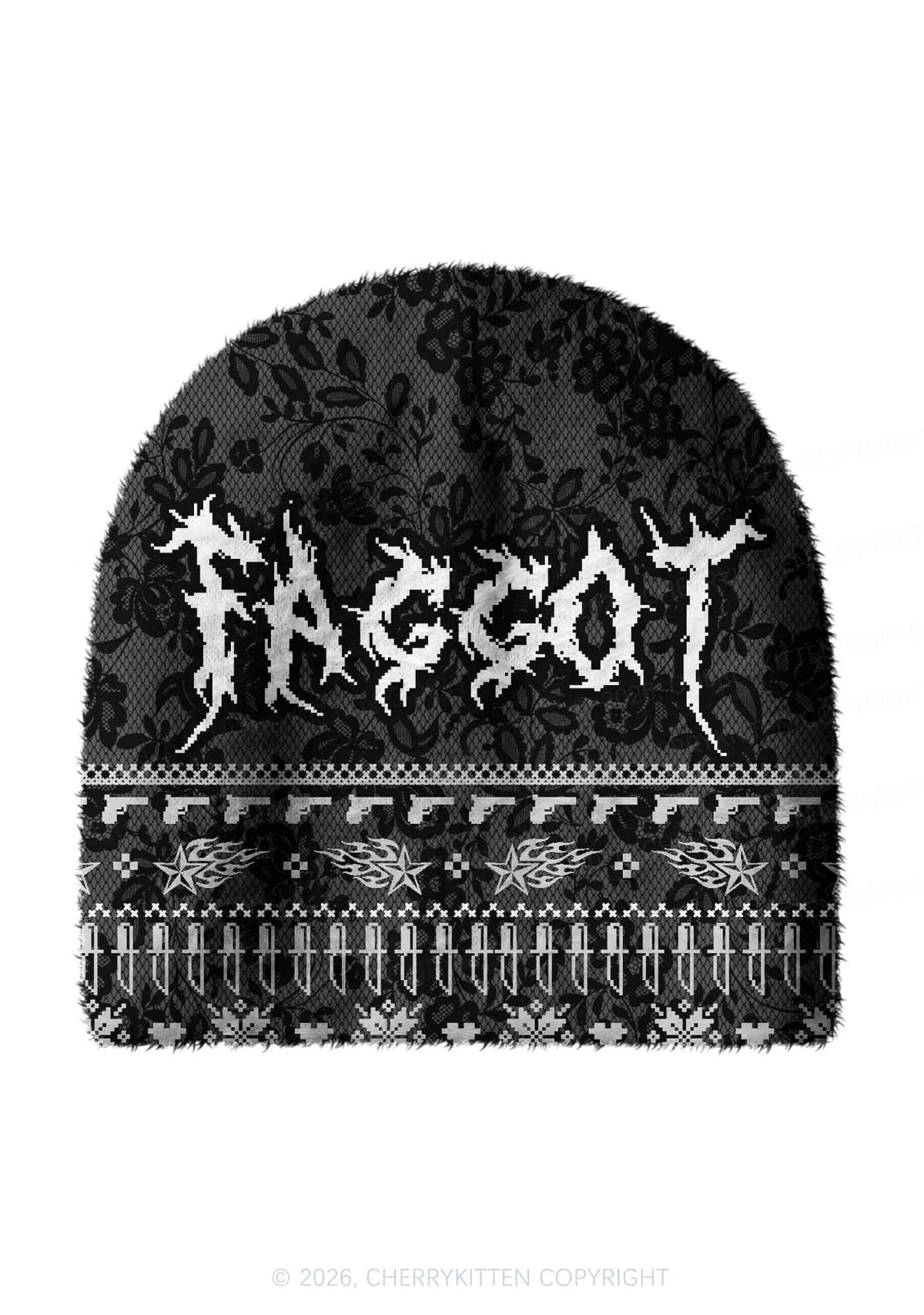 Punk Faggot Pride Y2K Print Knit Beanie Cherrykitten