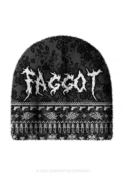 Punk Faggot Pride Y2K Print Knit Beanie Cherrykitten