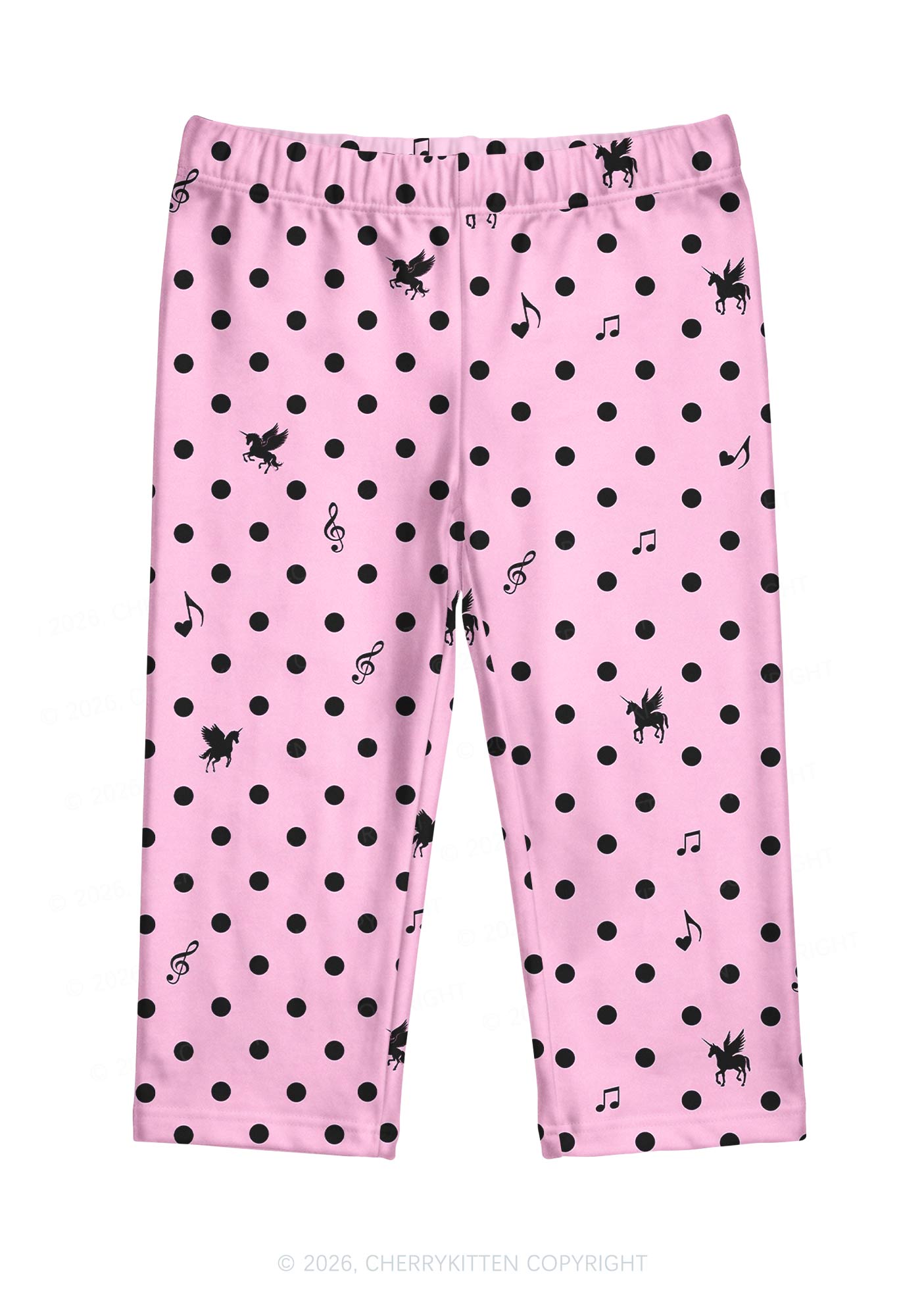Pink Polka Dot Unicorn Y2K Print Capri Pants Cherrykitten