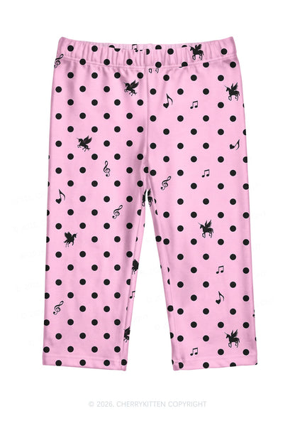 Pink Polka Dot Unicorn Y2K Print Capri Pants Cherrykitten