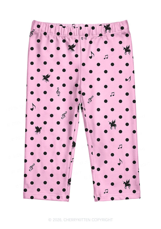 Pink Polka Dot Unicorn Y2K Print Capri Pants Cherrykitten