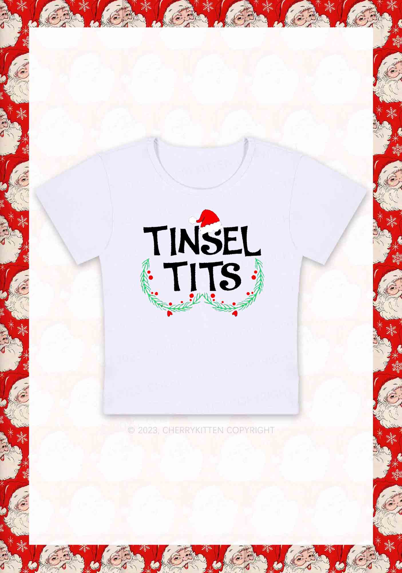 Christmas Hat Tinsel Txts Y2K Baby Tee Cherrykitten