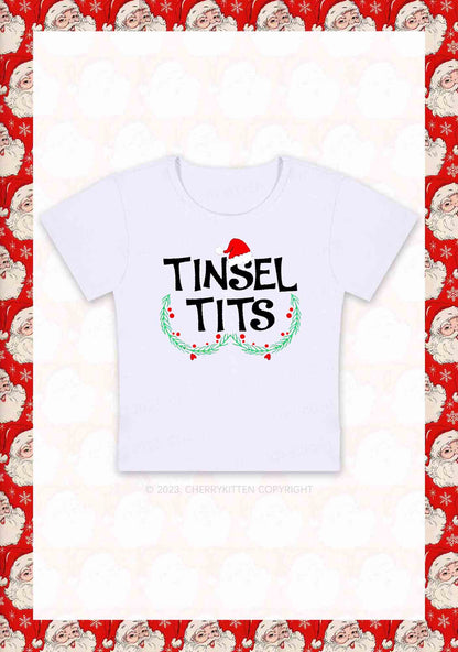 Christmas Hat Tinsel Txts Y2K Baby Tee Cherrykitten
