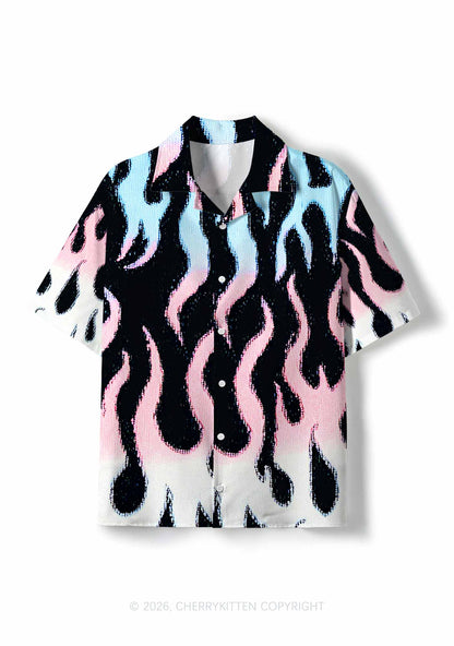 Trans Flame Pride Y2K Print Hawaiian Shirt Cherrykitten