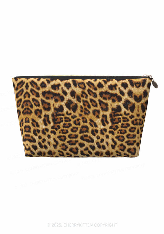 Brown Leopard Y2K Leather Makeup Bag Cherrykitten