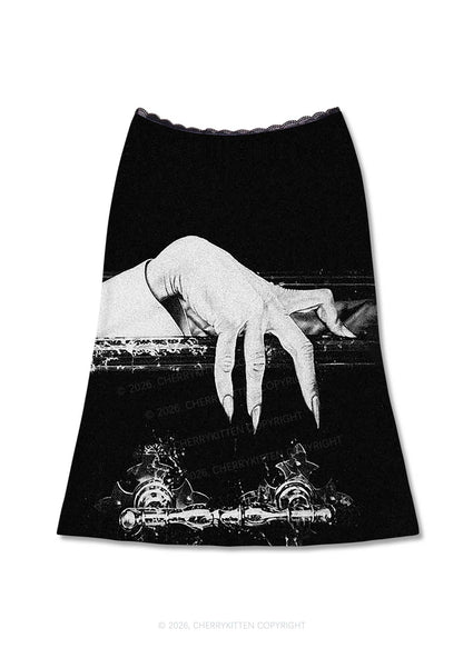 Halloween Black Vampire Claw Y2K Print Midi Skirt Cherrykitten