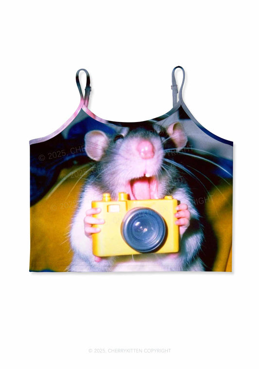 Rat Photography Y2K Print Cami Crop Top Cherrykitten
