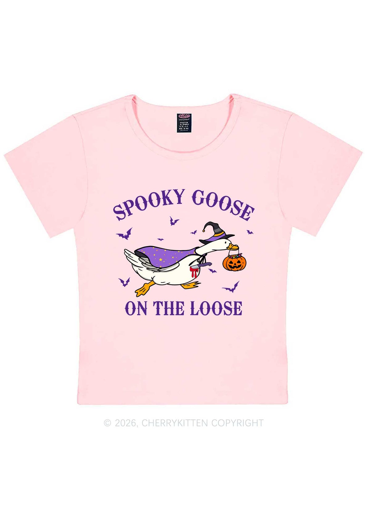 Halloween Spooky Goose On Loose Y2K Baby Tee Cherrykitten