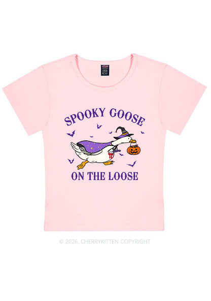 Halloween Spooky Goose On Loose Y2K Baby Tee Cherrykitten