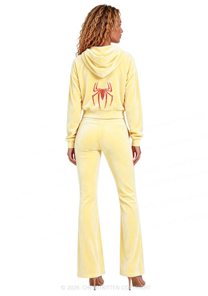 Rhinestone Red Spider Y2K Velvet Tracksuit Set Cherrykitten