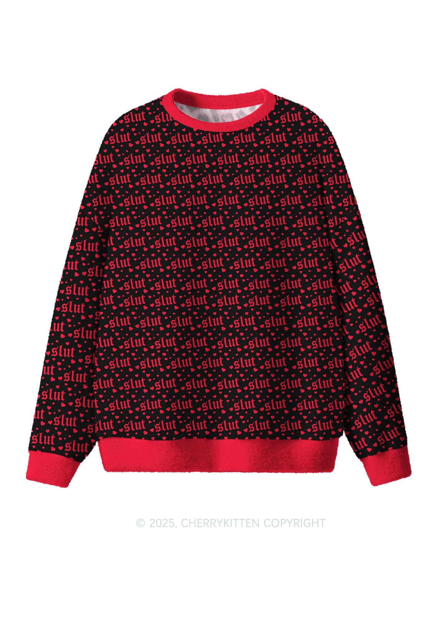 Black Slxt Y2K Christmas Knit Sweatshirt Cherrykitten