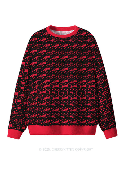 Black Slxt Y2K Christmas Knit Sweatshirt Cherrykitten