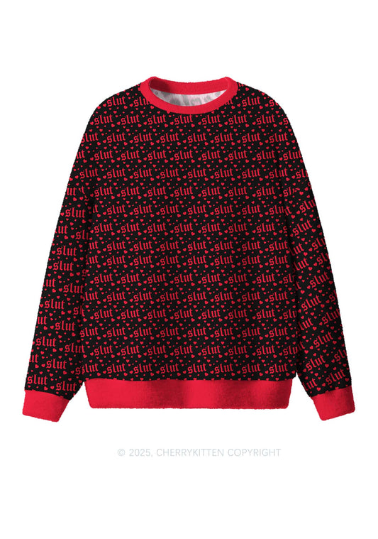 Black Slxt Y2K Christmas Knit Sweatshirt Cherrykitten