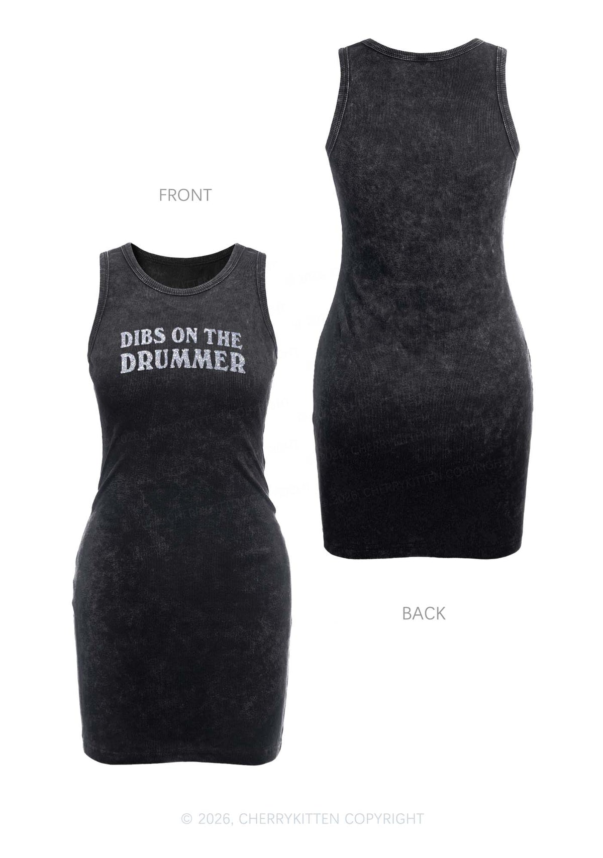 Glitter Dibs On The Drummer Y2K Washed Tank Dress Cherrykitten