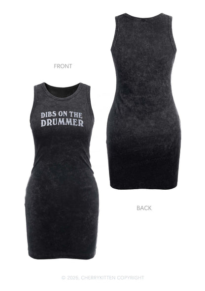 Glitter Dibs On The Drummer Y2K Washed Tank Dress Cherrykitten