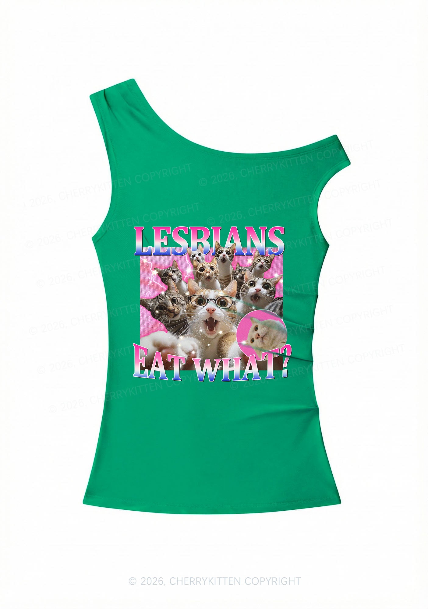 Lesbians Eat What Cat Pride Y2K Off Shoulder Tank Top Cherrykitten