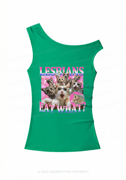 Lesbians Eat What Cat Pride Y2K Off Shoulder Tank Top Cherrykitten