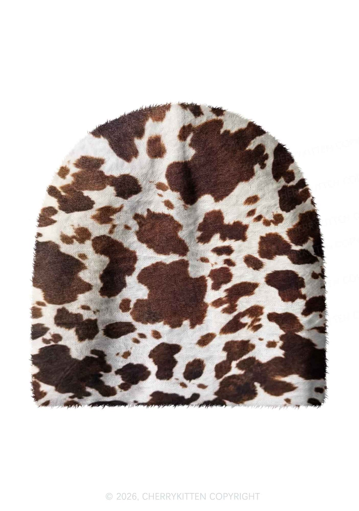 Brown And White Cow Dots Y2K Print Knit Beanie Cherrykitten