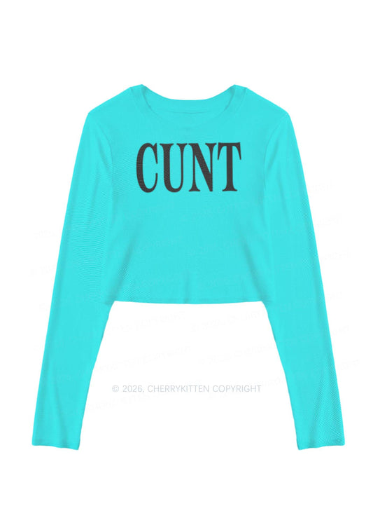 Aqua Blue Cxxt Y2K Mesh Long Sleeve Crop Top Cherrykitten