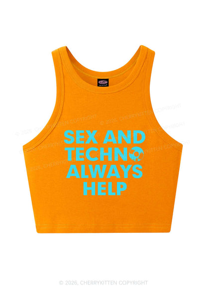 Sx And Techno Always Help Y2K Crop Tank Top Cherrykitten