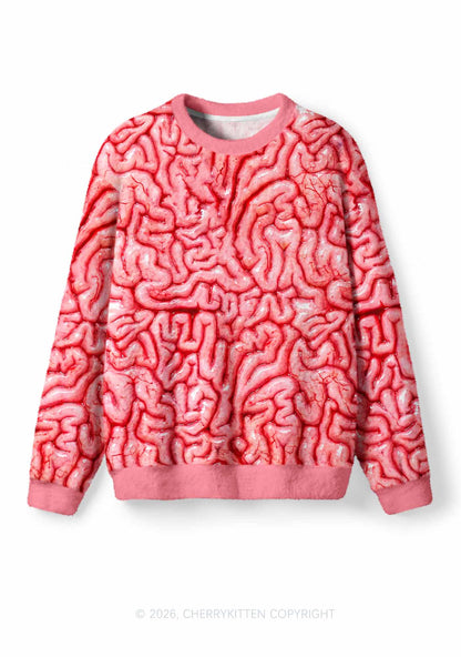 Halloween Fleshy Brain Texture Y2K Knit Sweatshirt Cherrykitten