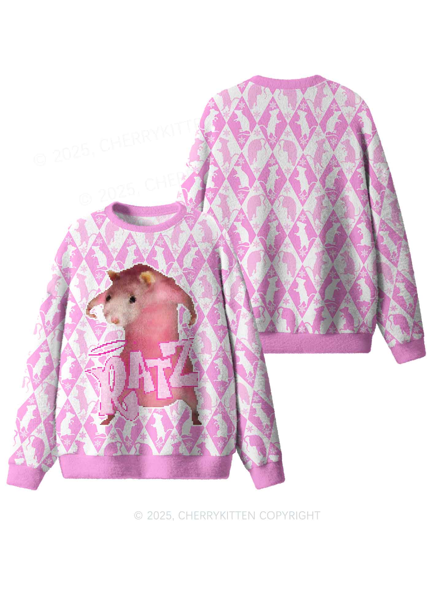 Sweet Pink Ratz Y2K Christmas Knit Sweatshirt Cherrykitten