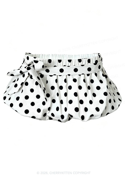 Y2K White Polka Dot Bubble Mini Skirt Cherrykitten