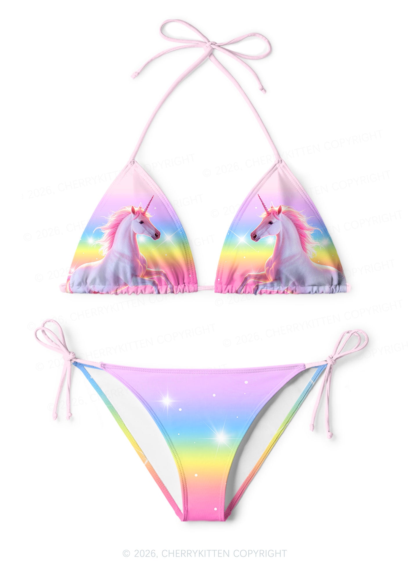 Rainbow Gradient Unicorn Y2K Print Bikini Set Cherrykitten