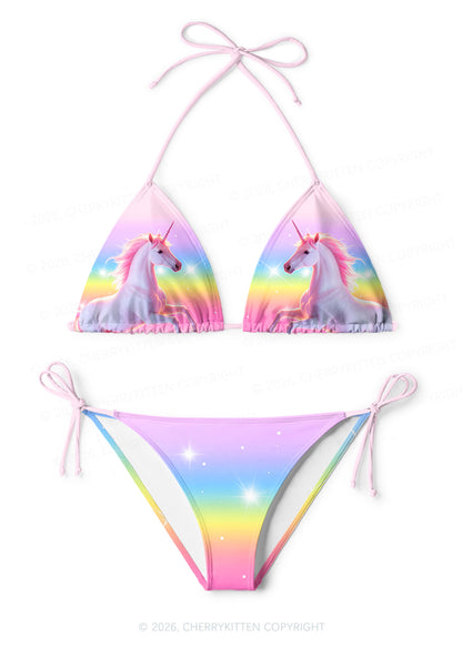 Rainbow Gradient Unicorn Y2K Print Bikini Set Cherrykitten