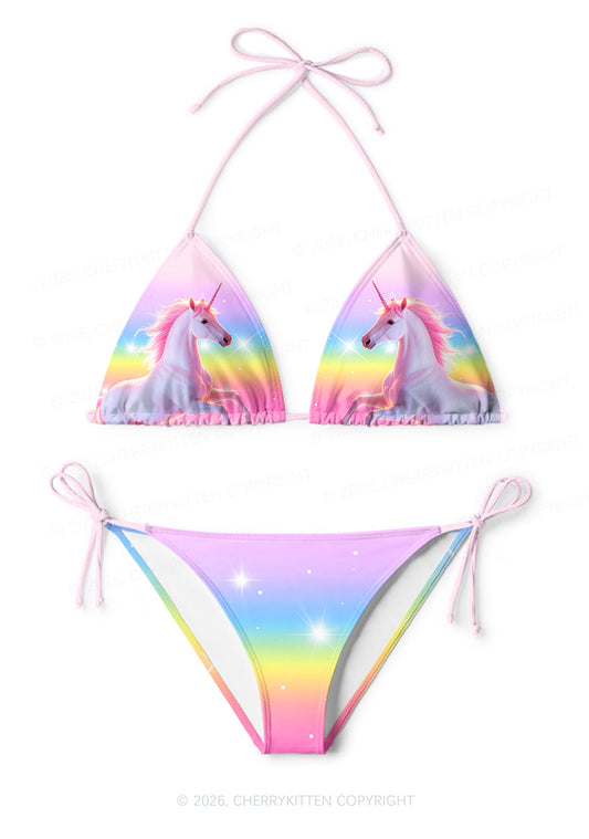Rainbow Gradient Unicorn Y2K Print Bikini Set Cherrykitten