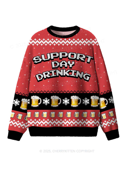 Support Day Drinking Y2K Christmas Knit Sweatshirt Cherrykitten