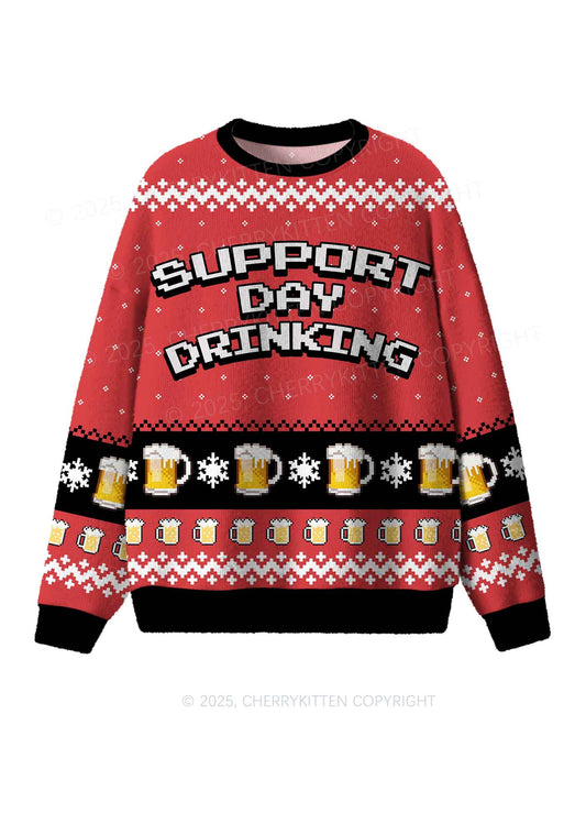 Support Day Drinking Y2K Christmas Knit Sweatshirt Cherrykitten