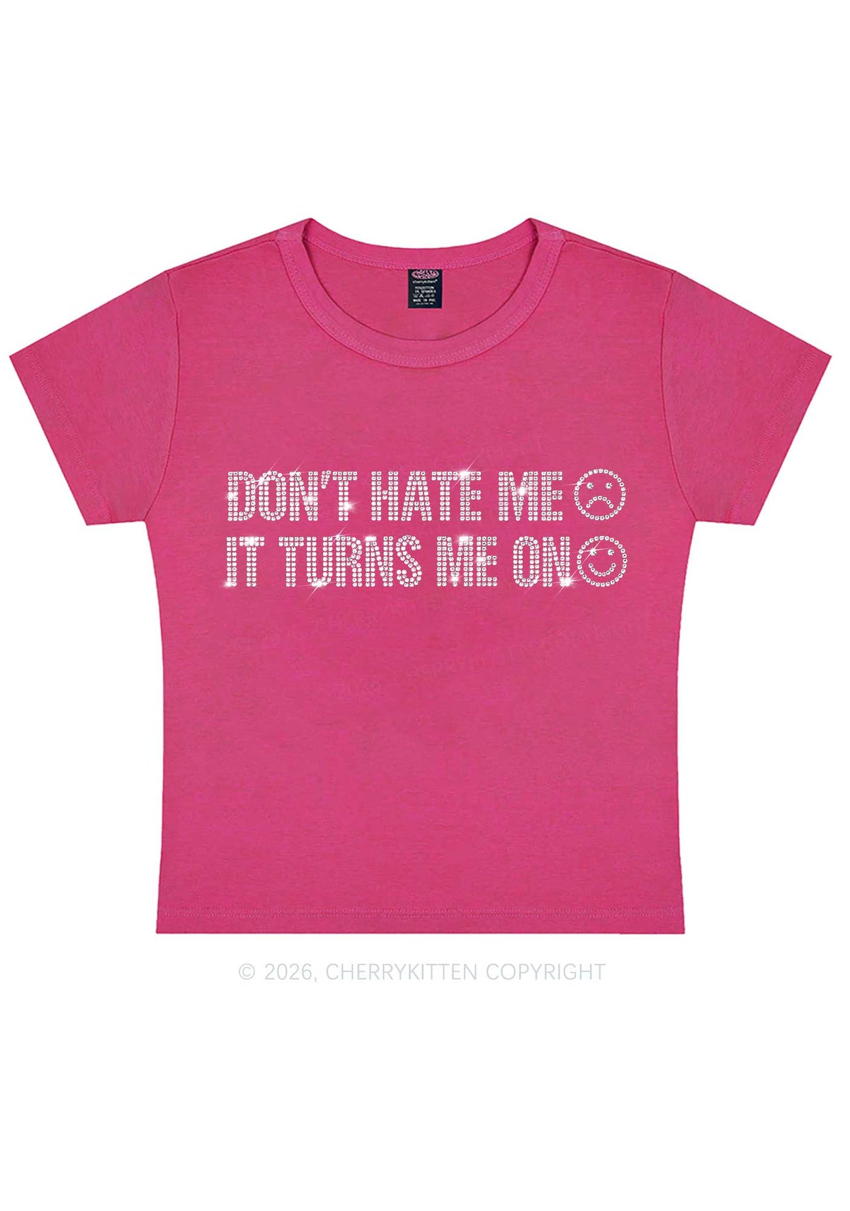 Rhinestone Dont Hate Me Y2K Baby Tee Cherrykitten