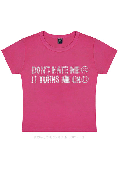 Rhinestone Dont Hate Me Y2K Baby Tee Cherrykitten
