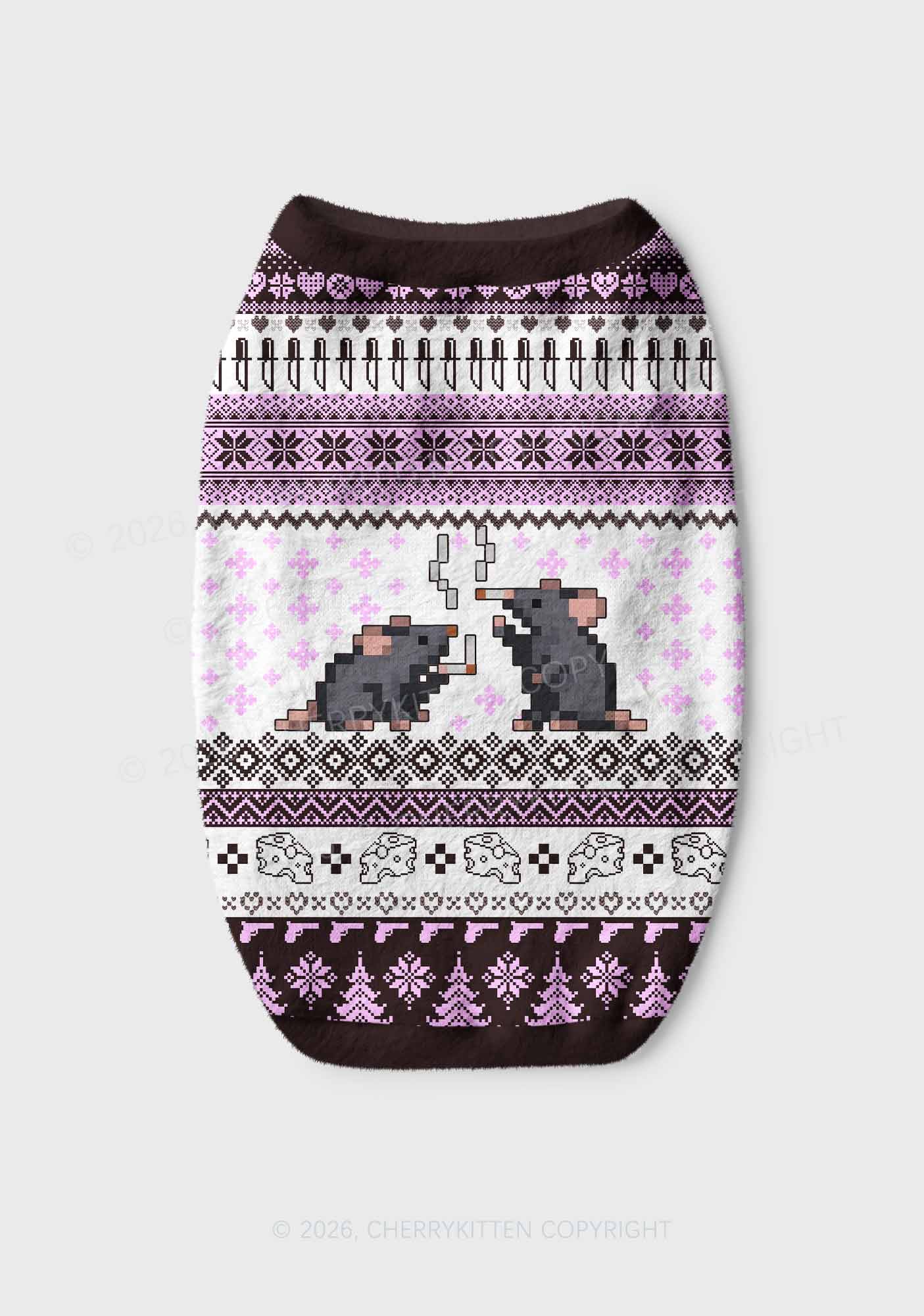 Pixel Smoking Rats Y2K Pet Knit Sweatshirt Cherrykitten