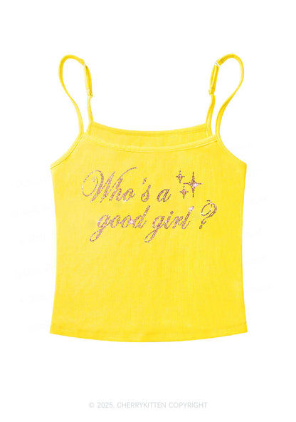 Rhinestone Whos A Good Girl Y2K Spaghetti Strap Cami Cherrykitten