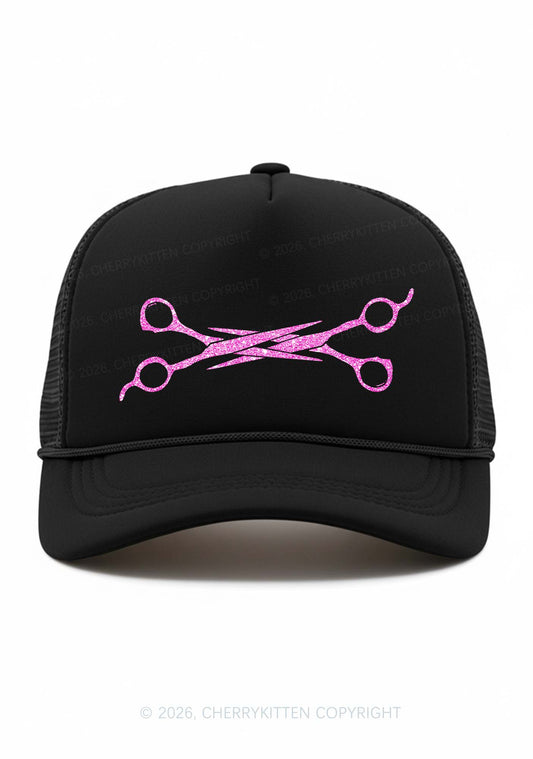 Glitter Pink Scissors Pride Y2K Trucker Hat Cherrykitten