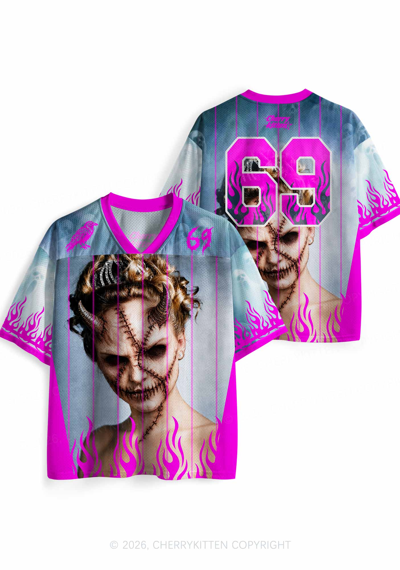 Halloween Scar Horned Demon Woman Y2K Sport Jersey Shirts Cherrykitten
