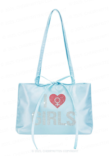 Rhinestone I Love Girls Pride Y2K Satin Bags Cherrykitten