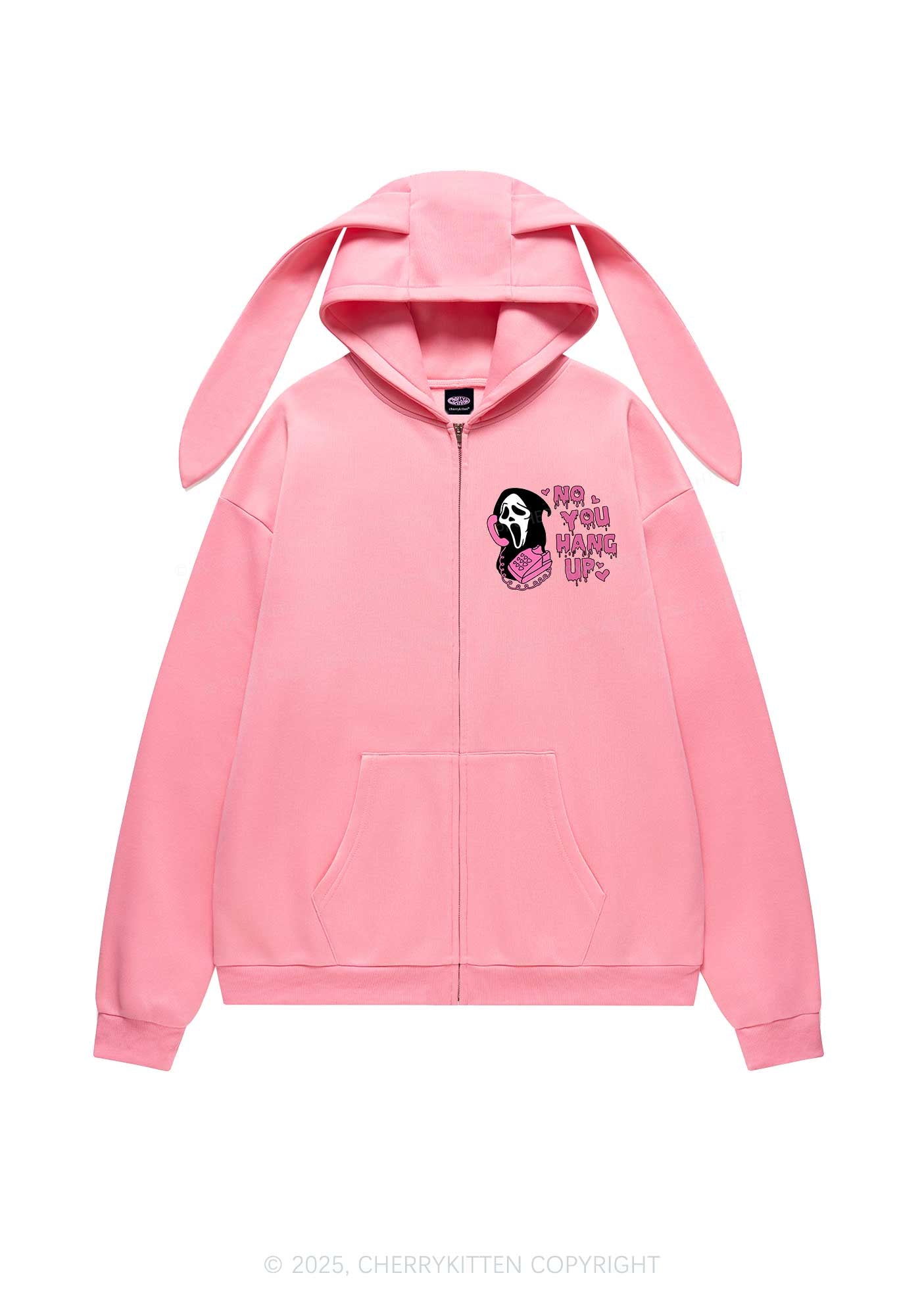 Halloween No You Hang Up Y2K Bunny Ear Zip Hoodie Cherrykitten