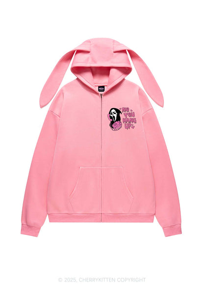 Halloween No You Hang Up Y2K Bunny Ear Zip Hoodie Cherrykitten