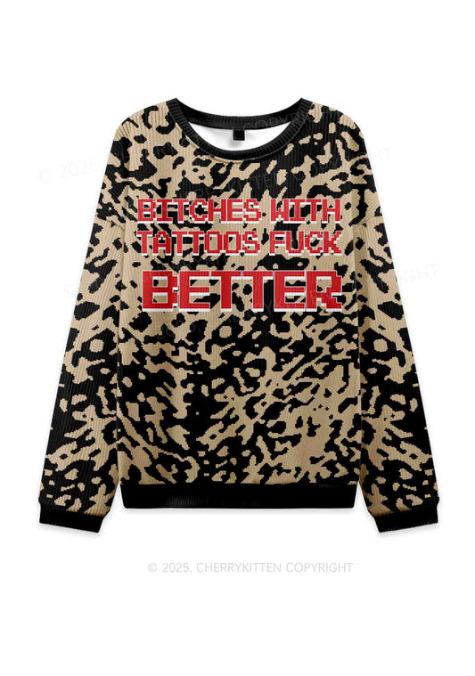 Bxxches With Tattoos Fxxk Better Y2K Christmas Knit Sweatshirt Cherrykitten