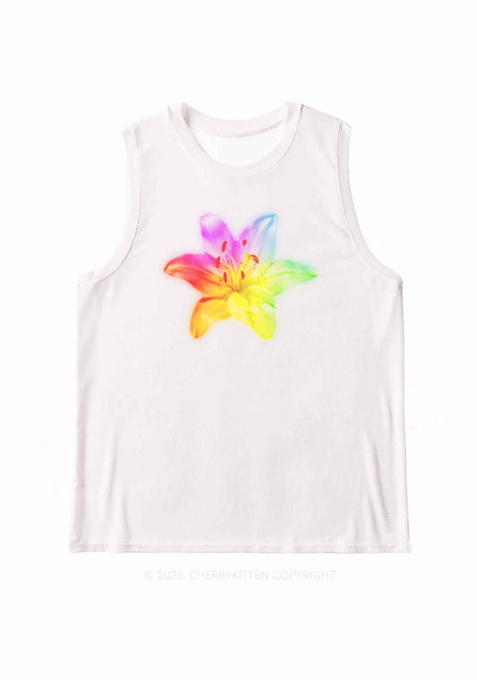 Rainbow Lily Pride Y2K Mesh Muscle Tank Cherrykitten