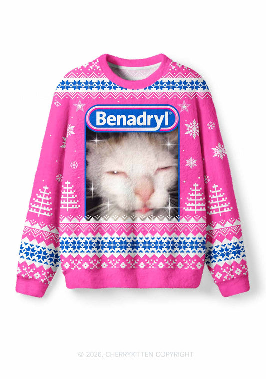Sleepy Cat Y2K Knit Sweatshirt Cherrykitten