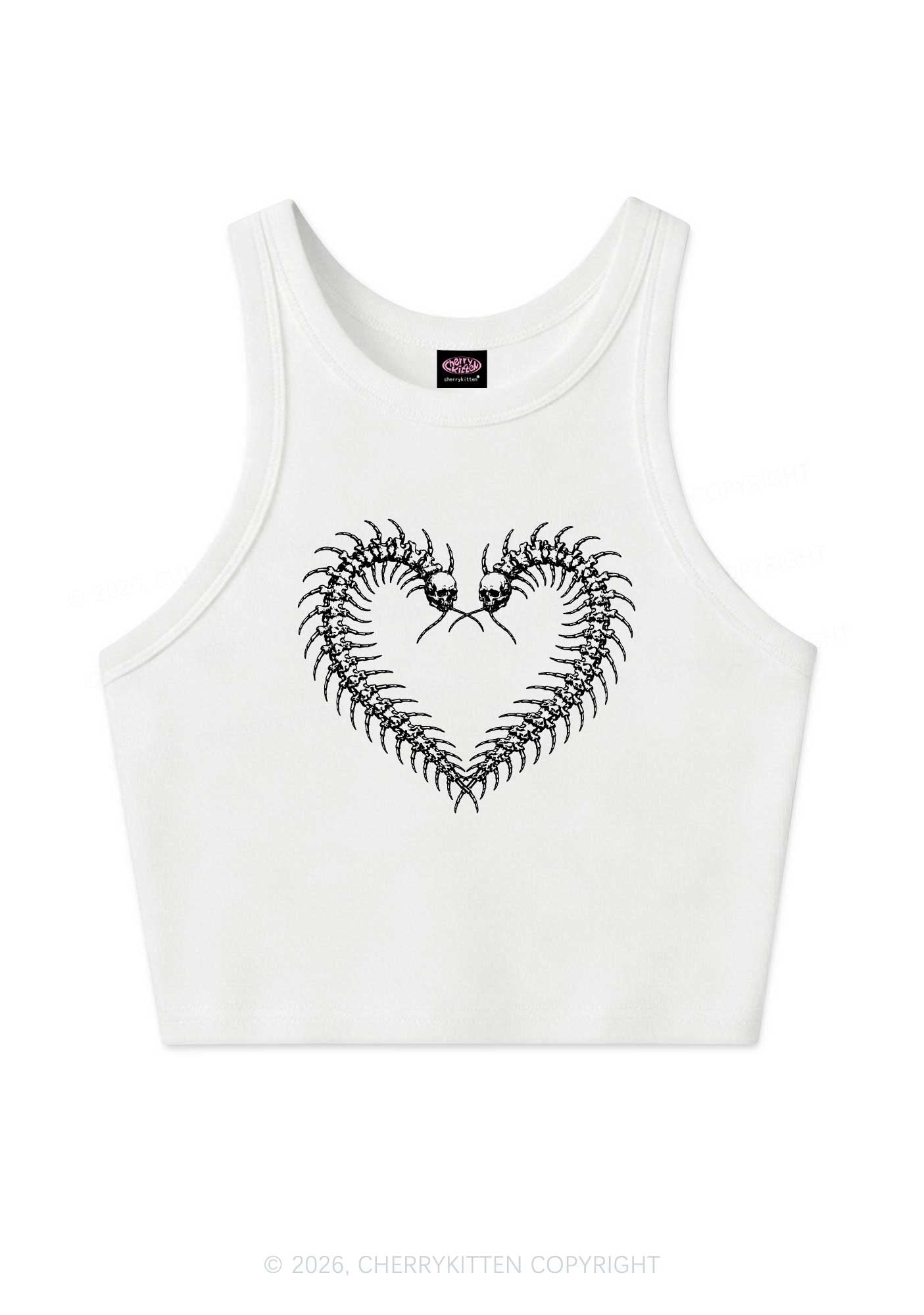 Halloween Centipede Heart Shape Y2K Crop Tank Top Cherrykitten