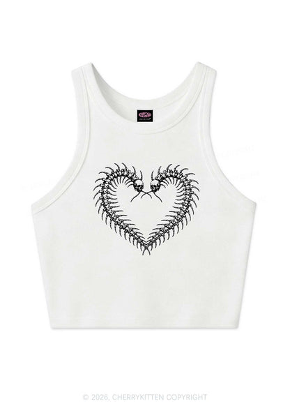 Halloween Centipede Heart Shape Y2K Crop Tank Top Cherrykitten