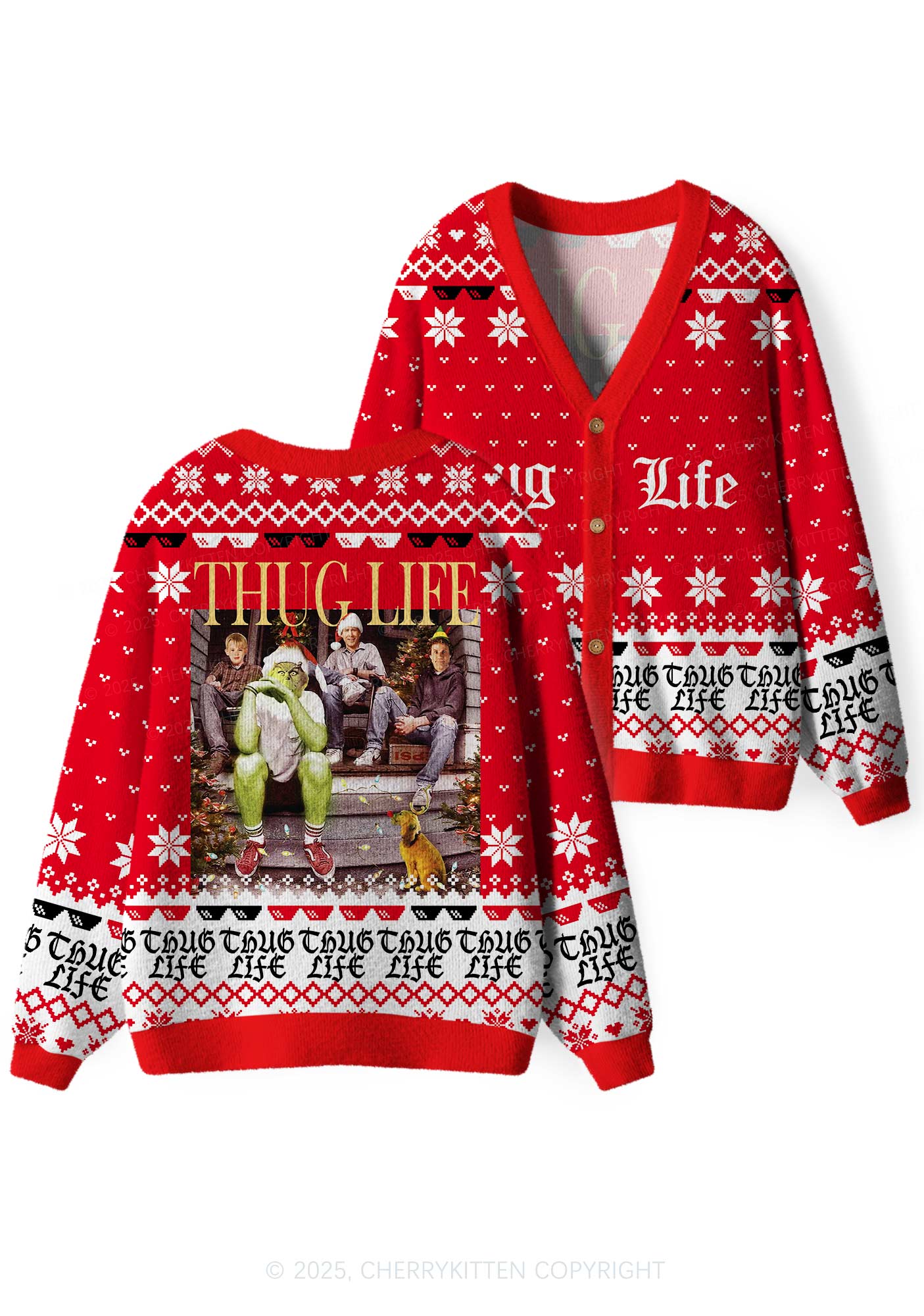 Thug Life Y2K Christmas Cardigan Knit Sweatshirt Cherrykitten