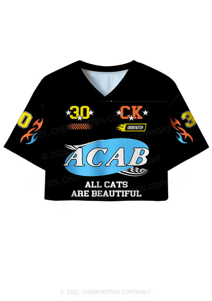 Custom Black ACAB Cats Y2K Crop Sport Jersey Shirts Cherrykitten